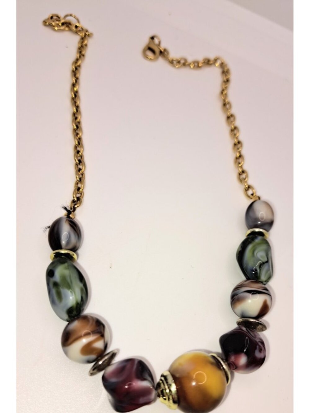 Vintage Chunky Choker Beaded Brown & Gold Tone Necklace Ladies Women's